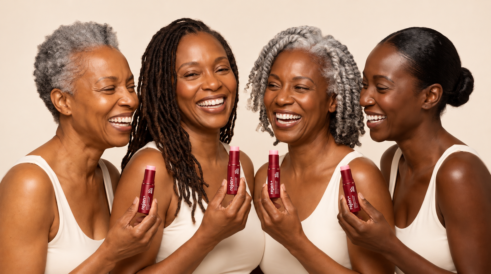 Women of different skin tones holding rejen+